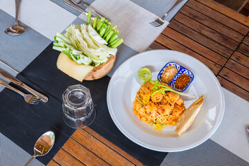 Fried noodle wrapped with eggs, Thai style food , Pad thai