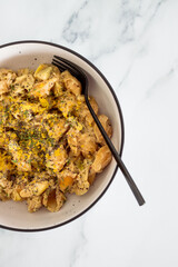 vegan creamy artichoke pasta with homemade dairy-free bechamel sauce, healthy plant-based food