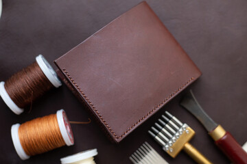 Genuine leather bifold money wallet with crafts tool