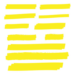 Yellow highlight marker lines. Highlighter strokes and drawing design.