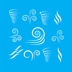 Fototapeta na wymiar Wind icons nature, wave flowing, cool weather, climate and motion