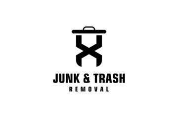 Letter X for junk removal logo design, environmentally friendly garbage disposal service, simple minimalist design icon.