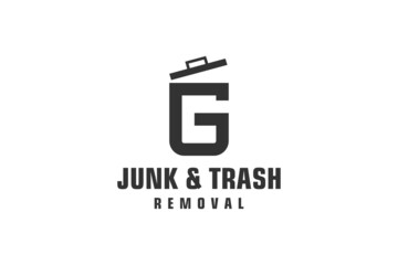 Letter G for junk removal logo design, environmentally friendly garbage disposal service, simple minimalist design icon.