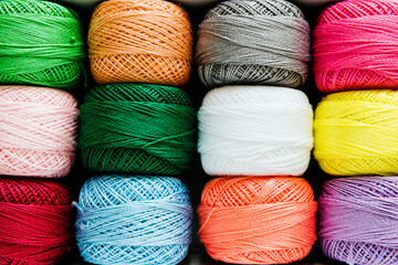 Sewing threads closeup multicolored