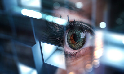 Close up of woman eye in process of scanning