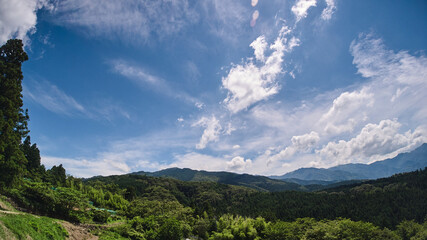 夏の山と綺麗な青空の風景