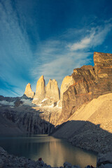 Mirador Base Torres del Paine at sunrise, Chile