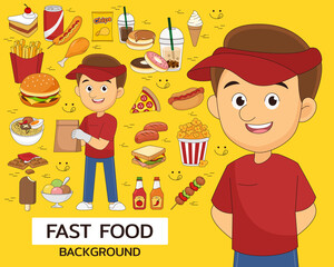 Fast food concept background. Flat icons.