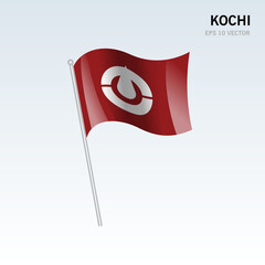 Waving flag of Kochi prefectures of Japan isolated on gray background