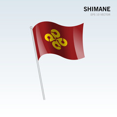 Waving flag of Shimane prefectures of Japan isolated on gray background