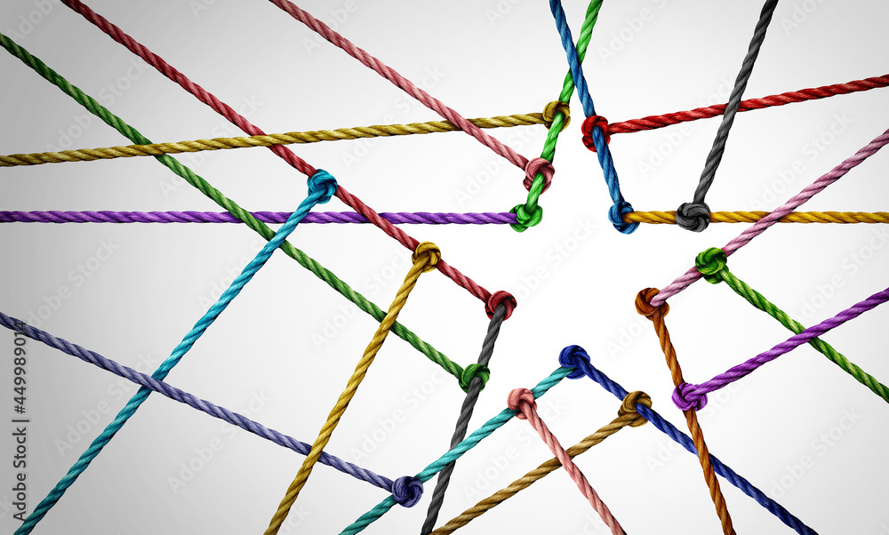 Aufkleber Star team concept as a business metaphor with a connected group of ropes shaped as a winning symbol representing diverse unity or diversity partnership and support network
