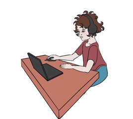 illustration of a child participating in online lessons