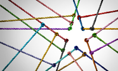 Star team concept as a business metaphor with a connected group of ropes shaped as a winning symbol...