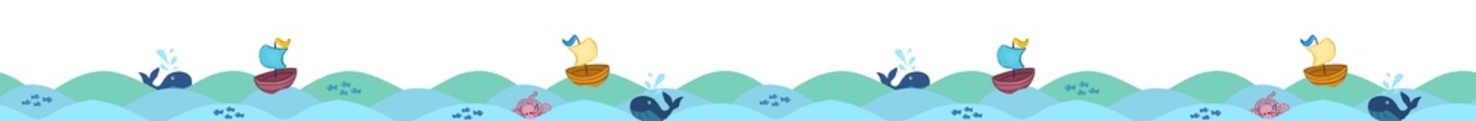 seamless border with the image of boats on the waves
