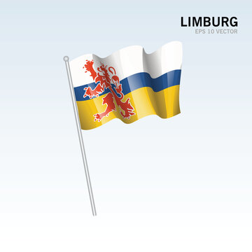 Waving flag of Limburg provinces of Netherlands isolated on gray background