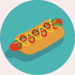 ホットドッグのイラスト illustration of Hotdog with ketchup and mustard