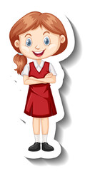 A sticker template with a student girl in school uniform