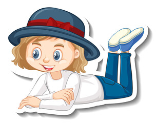A girl laying pose cartoon character sticker