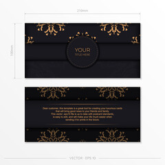 Set of Black color postcard template with Indian patterns. Print-ready invitation design with mandala ornament.