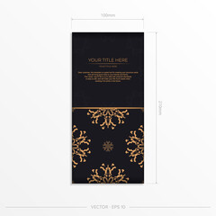 Stylish vector postcards in black color with Indian patterns. Invitation card design with mandala ornament.