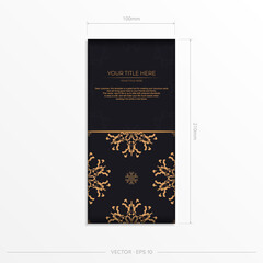 Stylish vector postcards in black color with Indian patterns. Invitation card design with mandala ornament.
