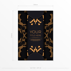 Stylish Preparing postcards in black with Indian ornaments. Vector Template for printable design of invitation card with mandala patterns.