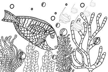 coloring book antistress tropical fish in algae and corals