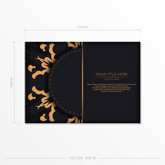 Stylish Preparing postcards in black with Indian patterns. Vector Template for print design of invitation card with mandala ornament.