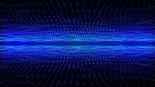 Video of wave type elements depicting the transfer of data communication or digital medium. Apt for technology videos or big data or artificial intelligence. Also apt for cryptocurrency block chain.