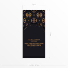 Stylish postcards in black with Indian patterns. Vector design of invitation card with mandala ornament.