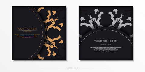 Set Vector Template postcards in black color with Indian patterns. Print-ready invitation design with mandala ornament.