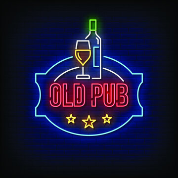 Old Pub Neon Signs Style Text Vector