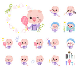 美容に関するブタの男の子のセット