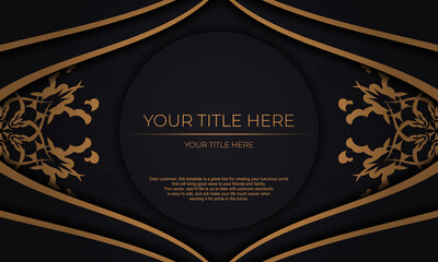 Black vector background with Indian ornaments and place for your design. Invitation card design with mandala ornament.