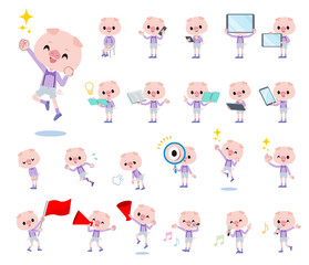 スマートフォンなどのデジタル機器を持つブタの男の子のセット