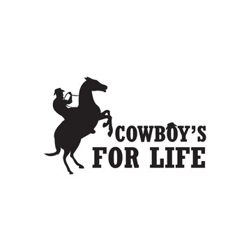 Silhouette Cowboy riding prancing horse logotype logo design