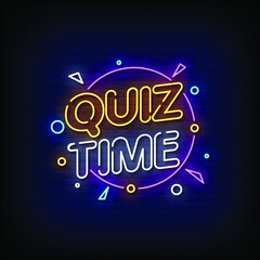 Fototapeta na wymiar Quiz Time Neon Signs Style Text Vector