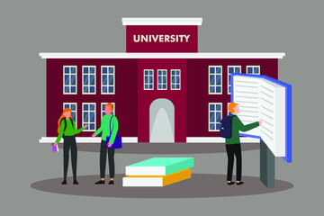 University student vector concept: Group of university students learning together while sitting under the tree