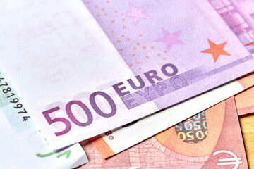Obraz premium close up Euro banknotes or Euro money. Euro cash background 