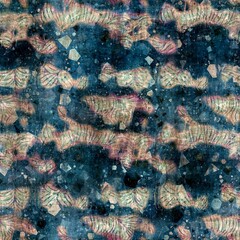 Seamless elegant mixed media pattern in navy, blue, pink, and cream. High quality illustration. Ornate and highly detailed and textured realistic faux collage. Sophisticated intense textile design.