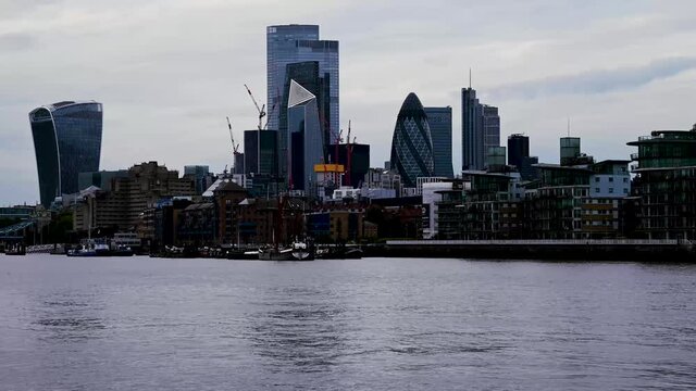 Timelapse of the City of London over the River Thames, England.	