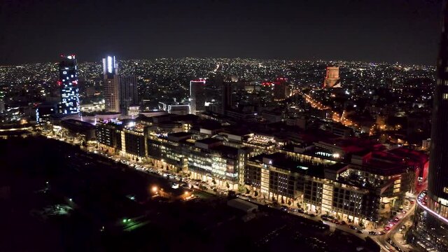 drone footage for Amman night , skyscraper and Abdali boulevard