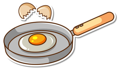 Sticker fried egg in a pan on white background