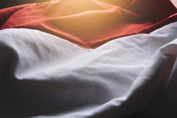 The wavy, red, and white flag of the Republic of Indonesia.