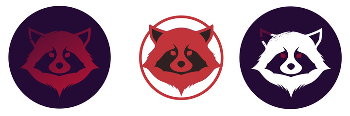 Three variant racoon logo on white background.