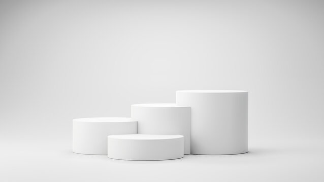 3D render,four Minimal empty podium or pedestal display,Blank product shelf for presentation.