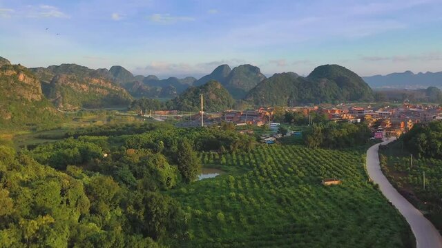 aerial view landscape, villages dongchuan district, kunming city, yunnan province, China.