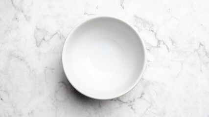 Top view empty white bowl on marble background.