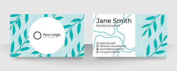 Modern green and white minimal floral flower nature leaves business card design. Modern business card template red black colors. Flat design vector abstract creative - Vector
