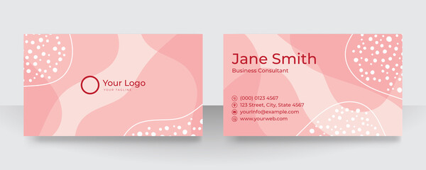 Modern pink and white minimal hand drawn business card design. Modern business card template red black colors. Flat design vector abstract creative - Vector
